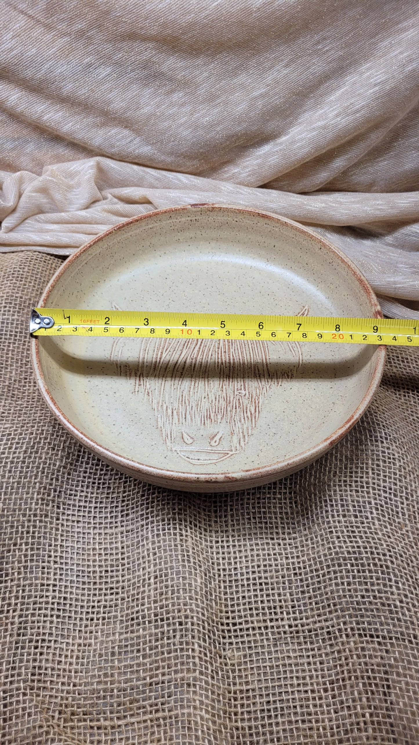 Handcarved Highlander Wheelthrown 9in pie plate