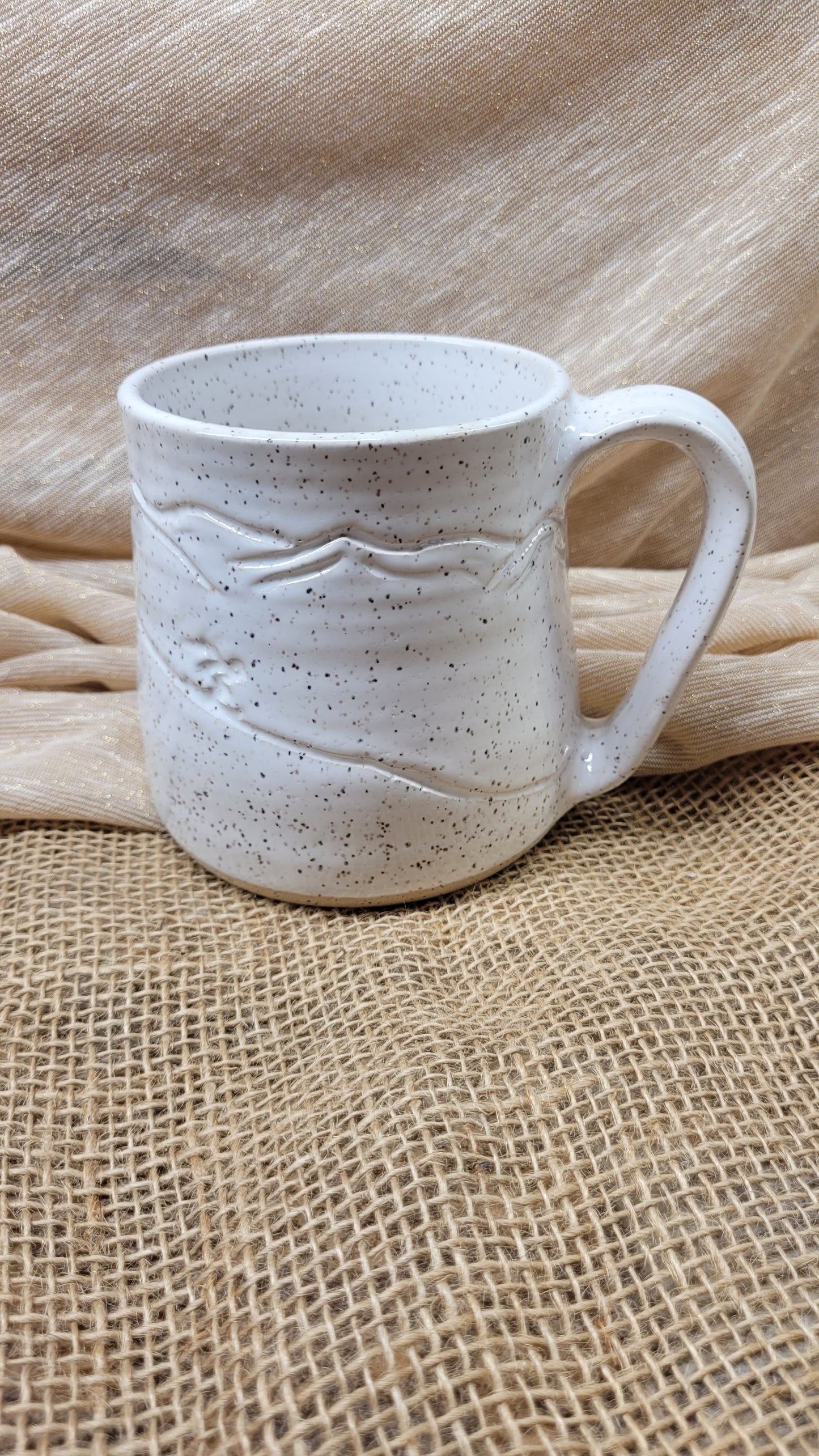 White Speckled Handcarved Ski Wheelthrown Mug #3 20oz