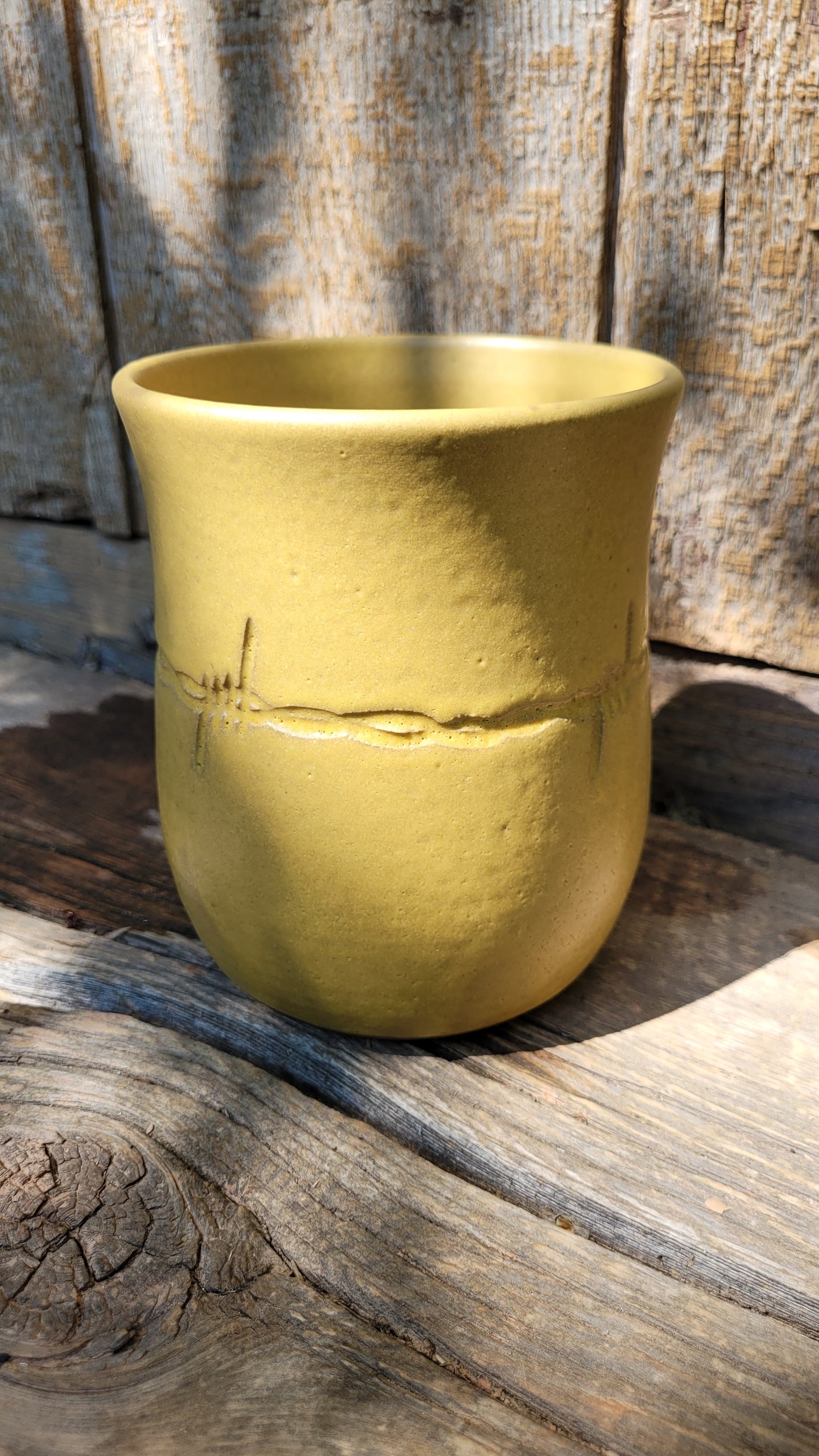 Gold Handcarved Barbed Wire Wheelthrown Vase