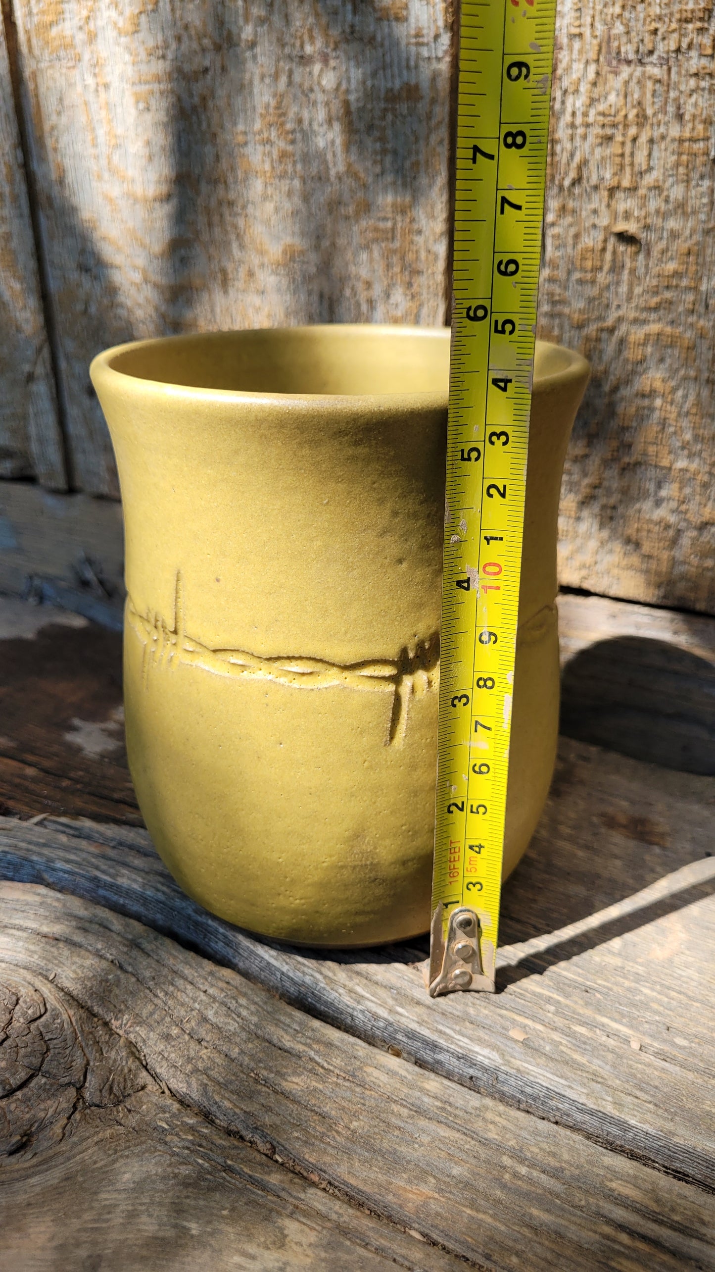 Gold Handcarved Barbed Wire Wheelthrown Vase
