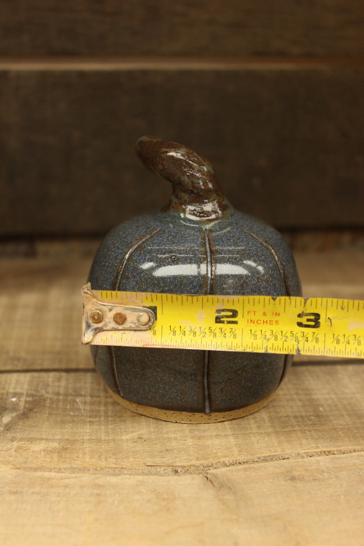 Dark Blue Wheelthrown Hollow Pumpkin