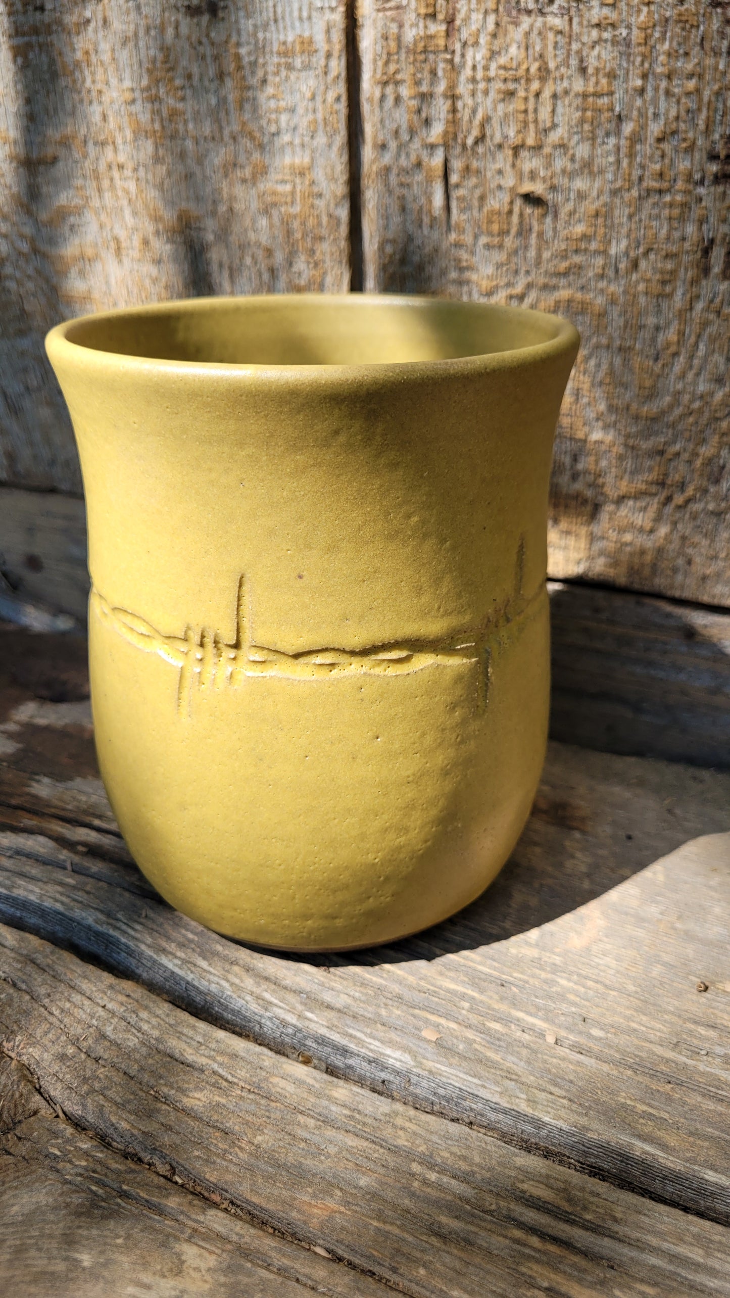 Gold Handcarved Barbed Wire Wheelthrown Vase