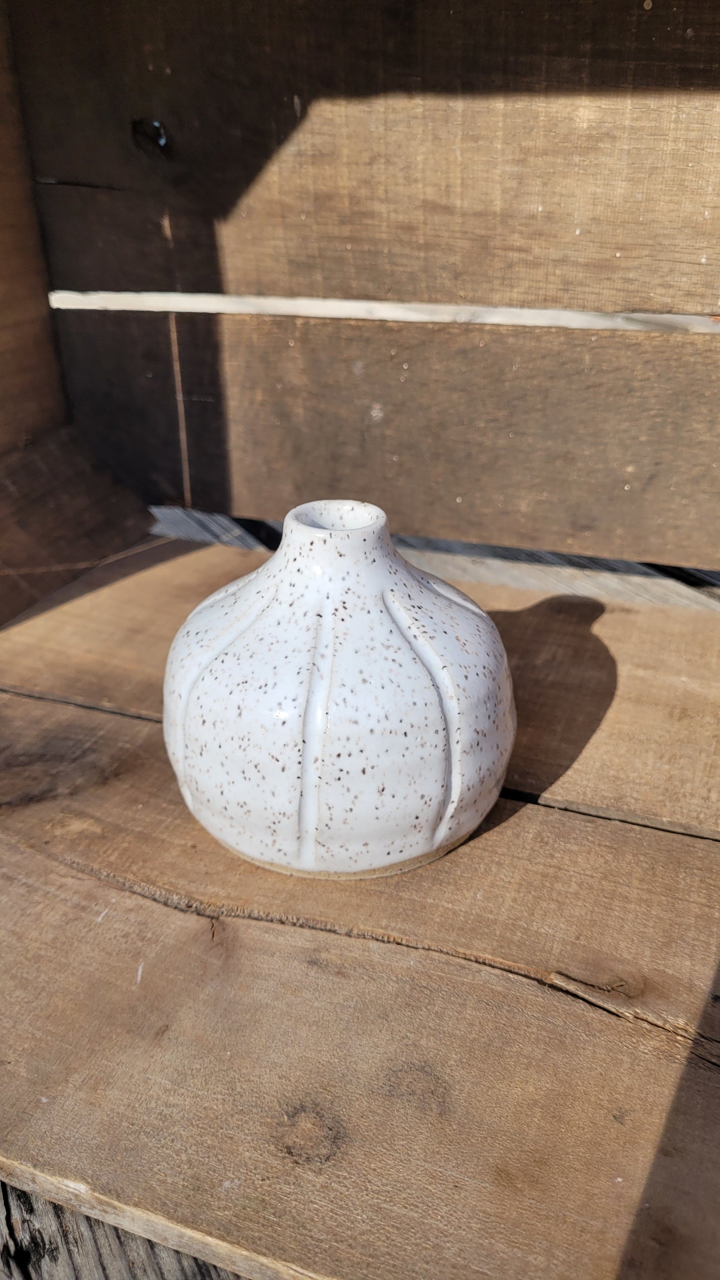 Speckled White Pumpkin Bud Vase