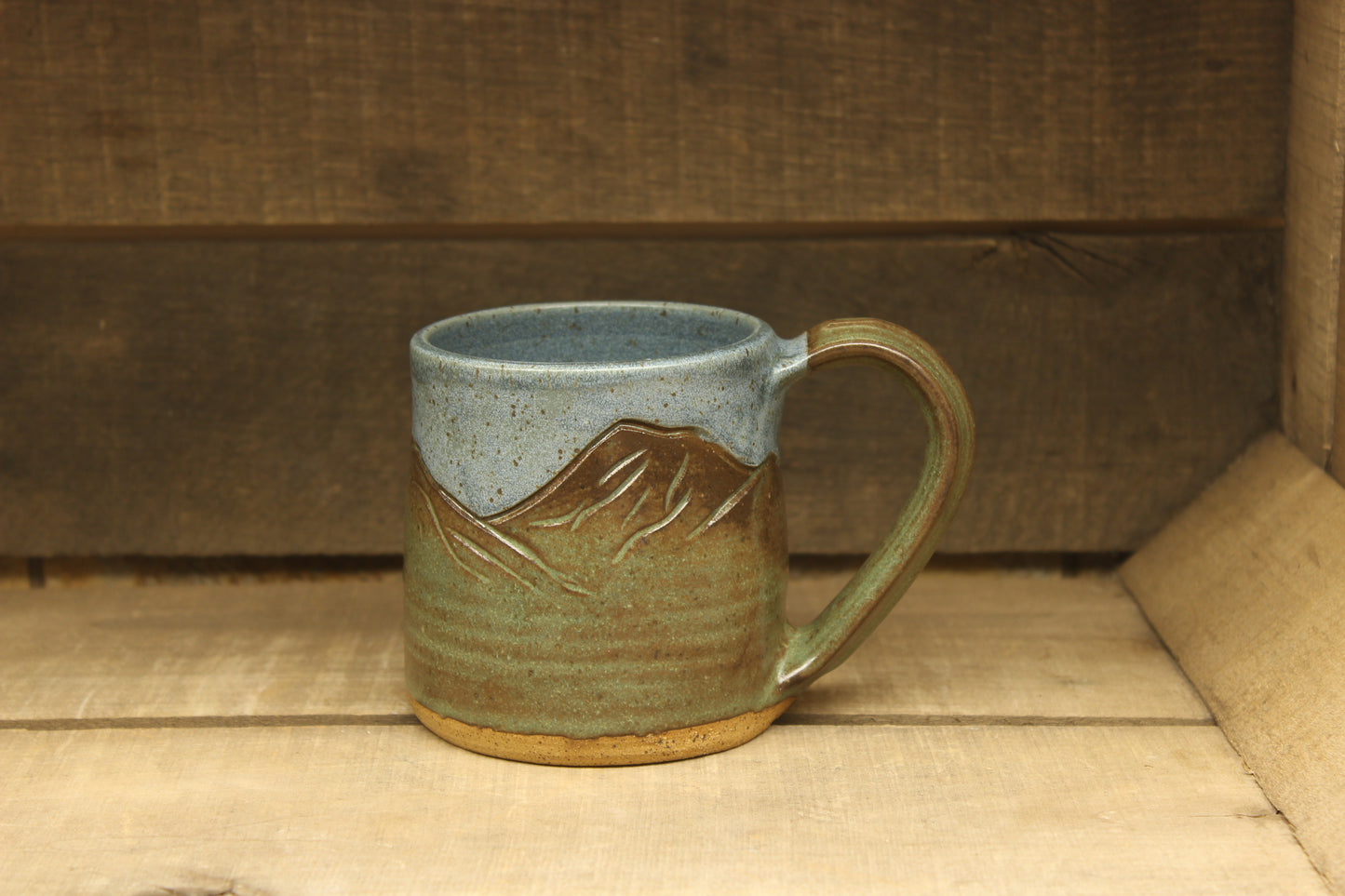 Green and Blue Mountain with Yellow Sunshine Mug 15oz
