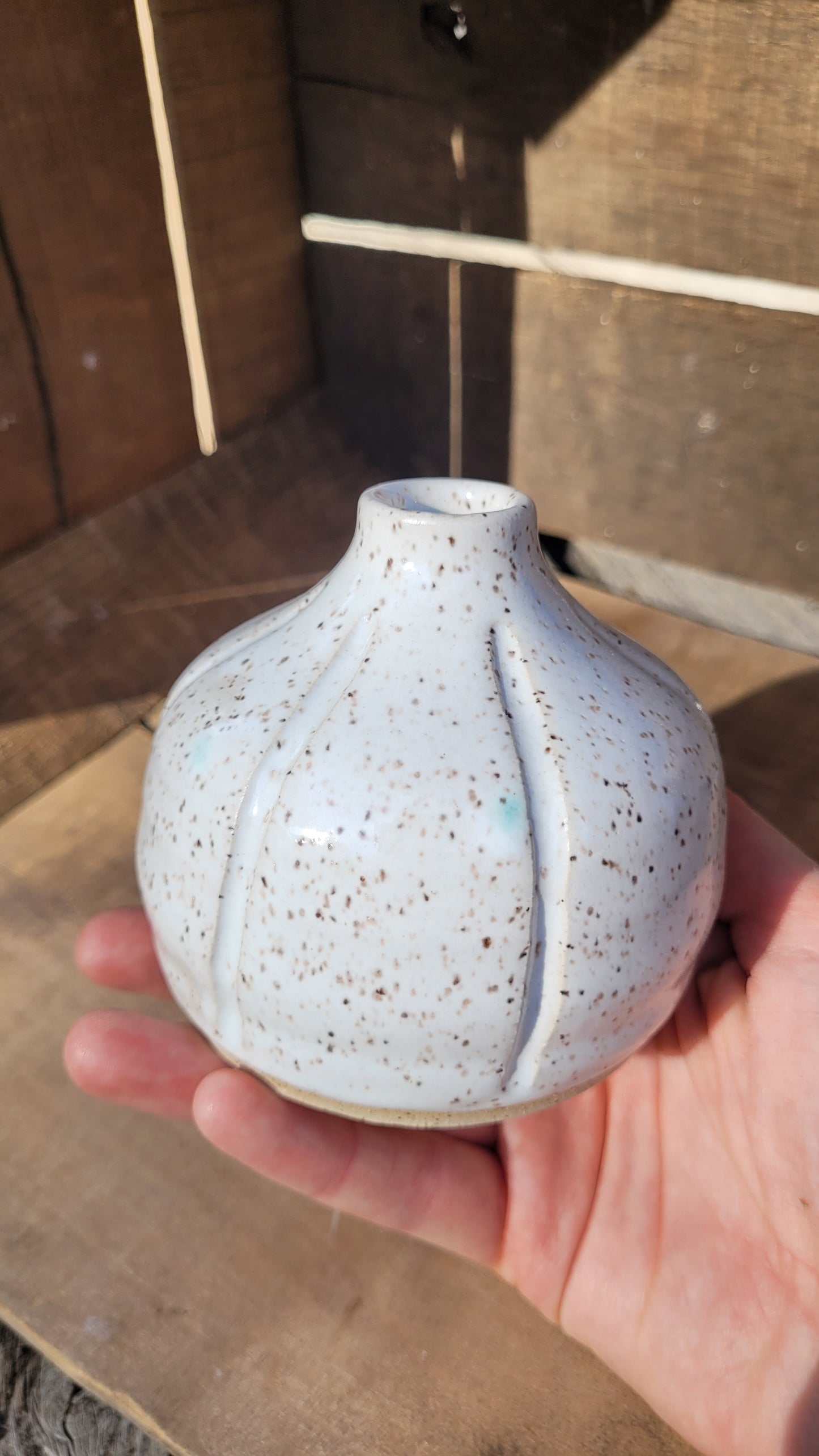 Speckled White Pumpkin Bud Vase