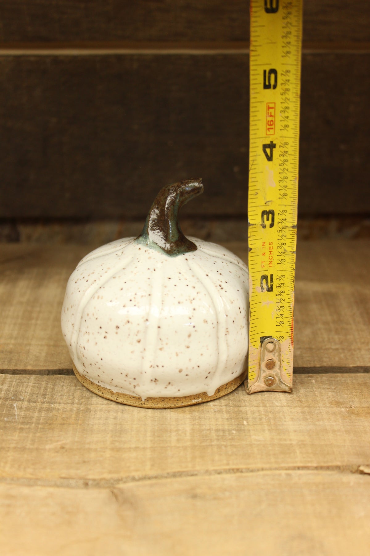 Wheelthrown Small Hollow White Speckled Pumpkin