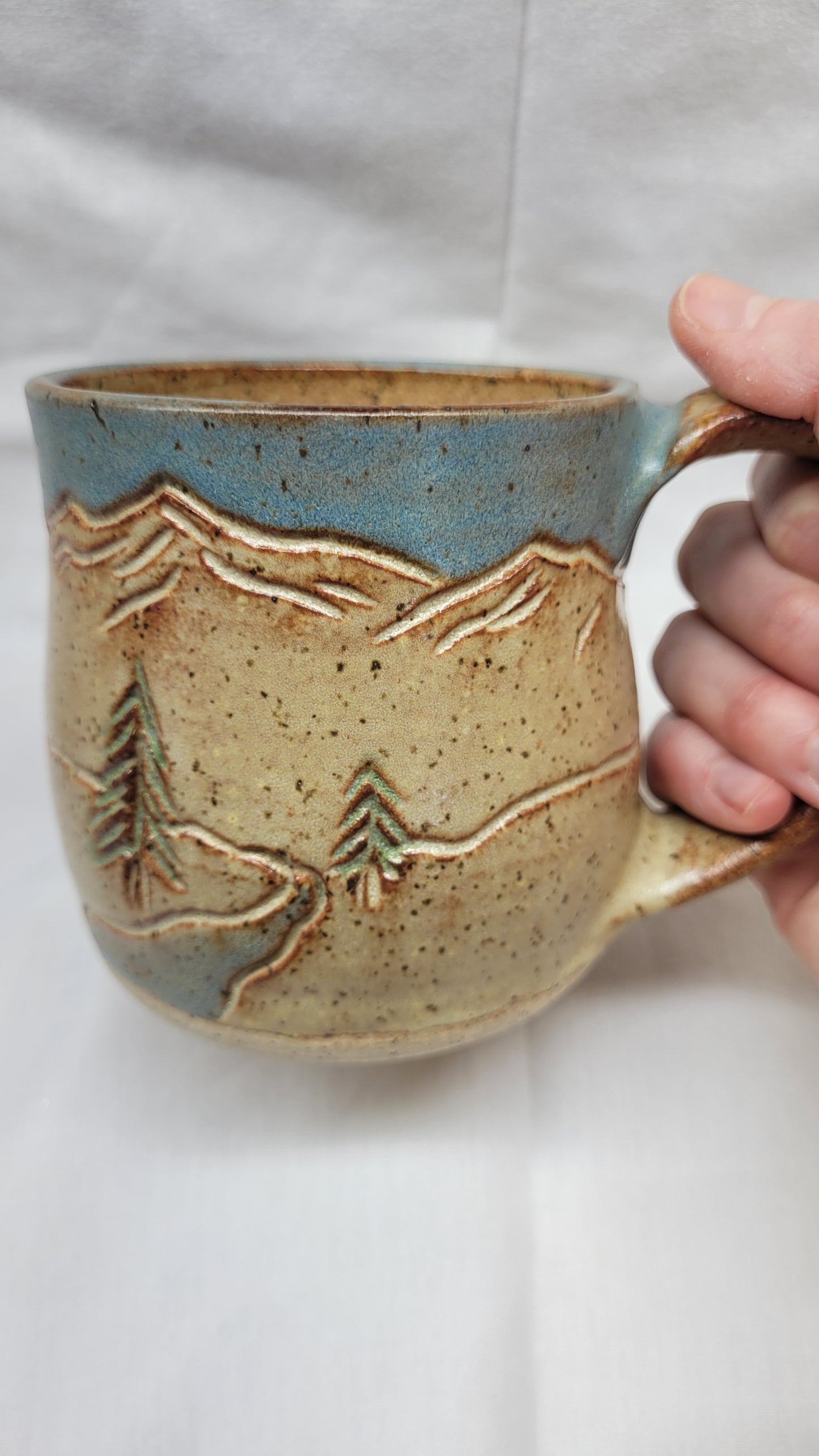 Handcarved Hammock in the Mountains Wheelthrown Mug 14oz