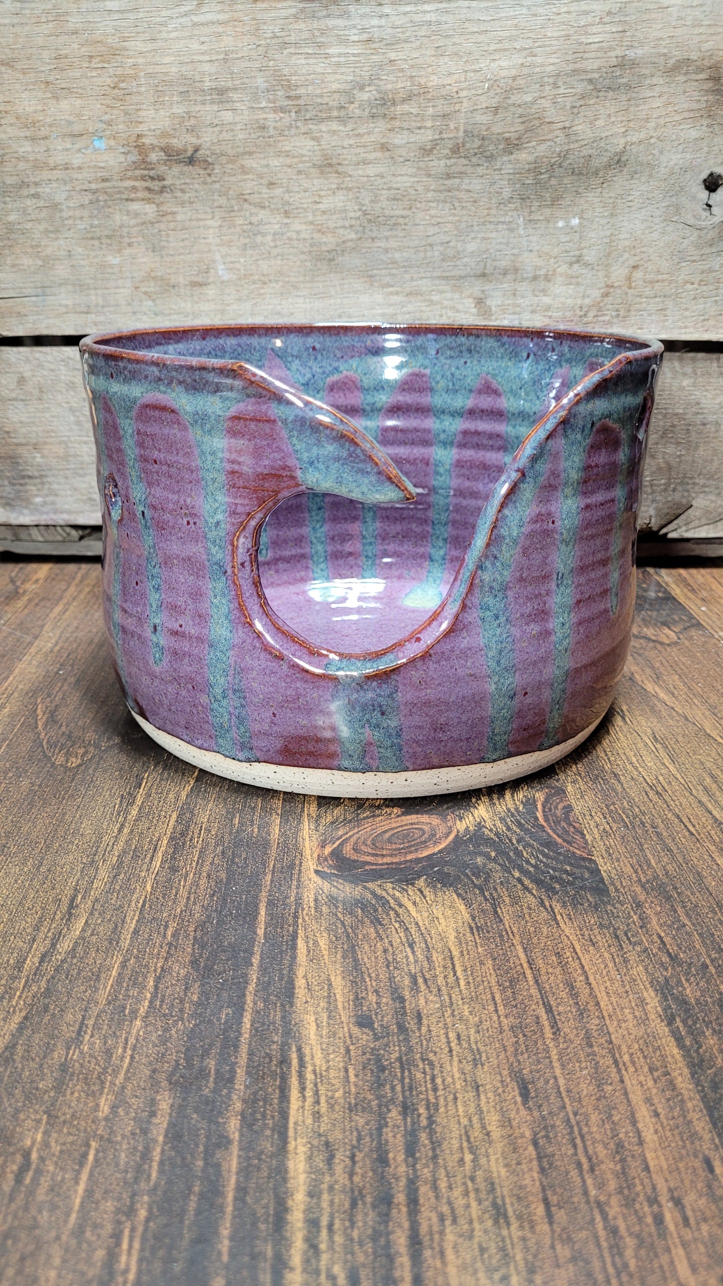 Purple and Blue Handcarved Yarn Bowl