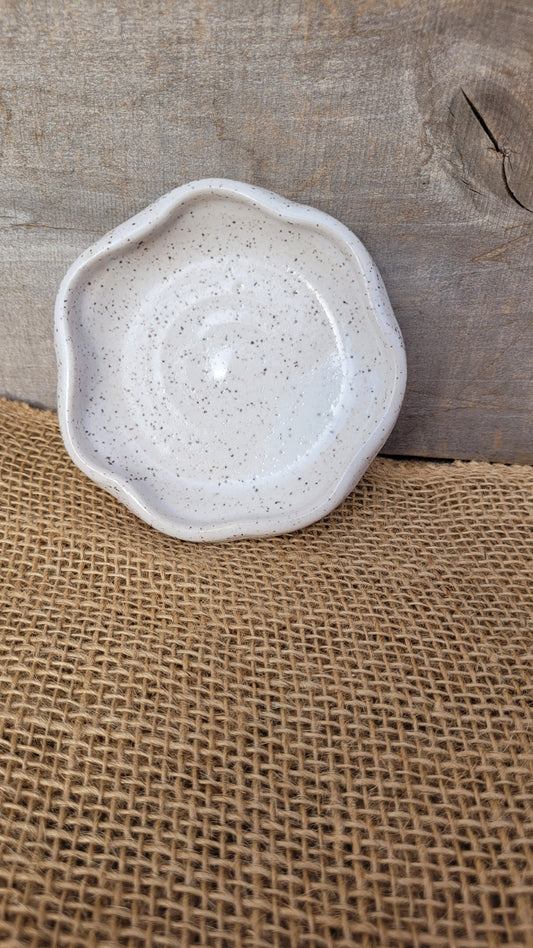 White Speckled Wheelthrown Fluted Small Dish