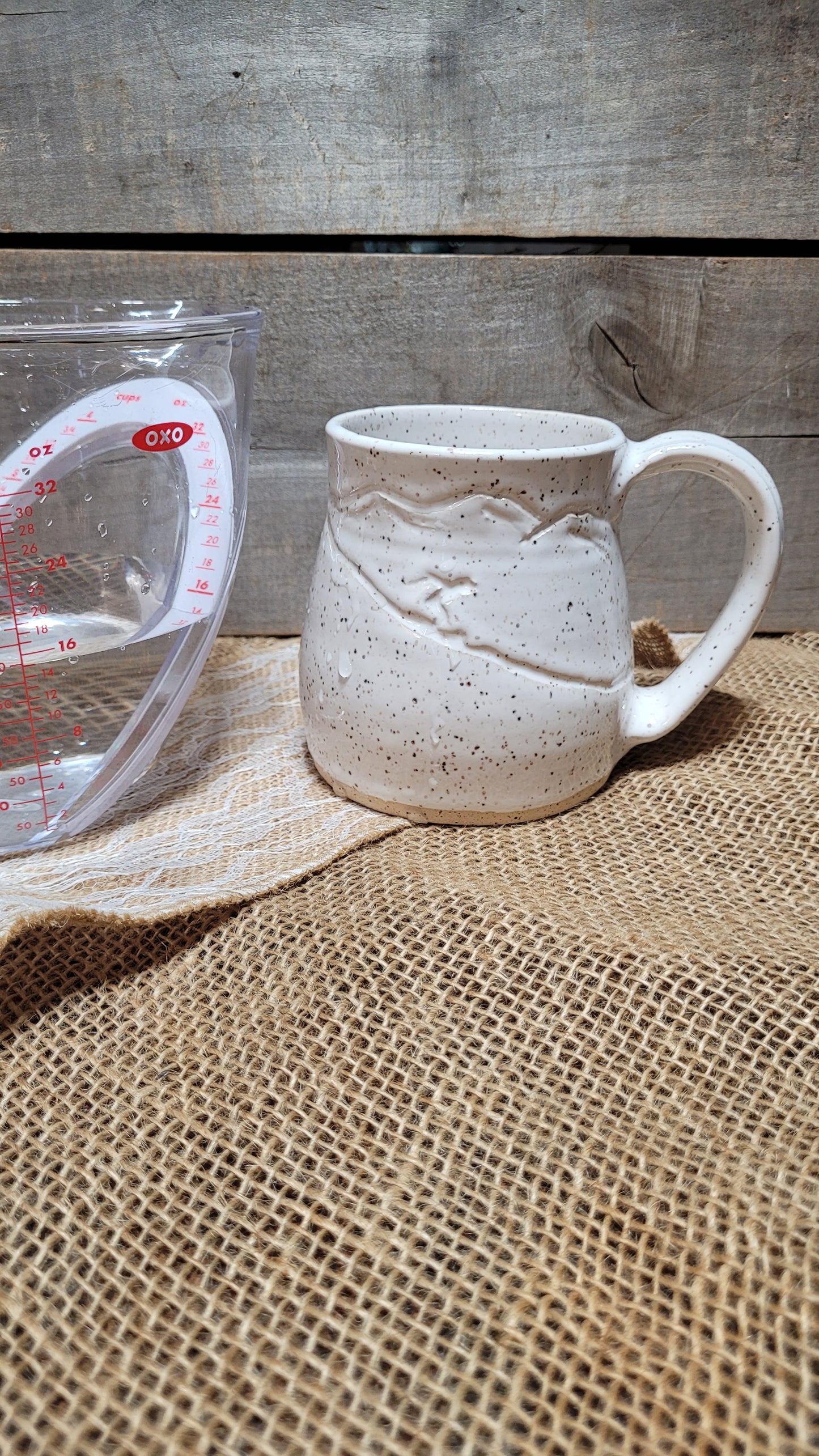 Handcarved White Ski Wheelthrown Mug #1 15oz