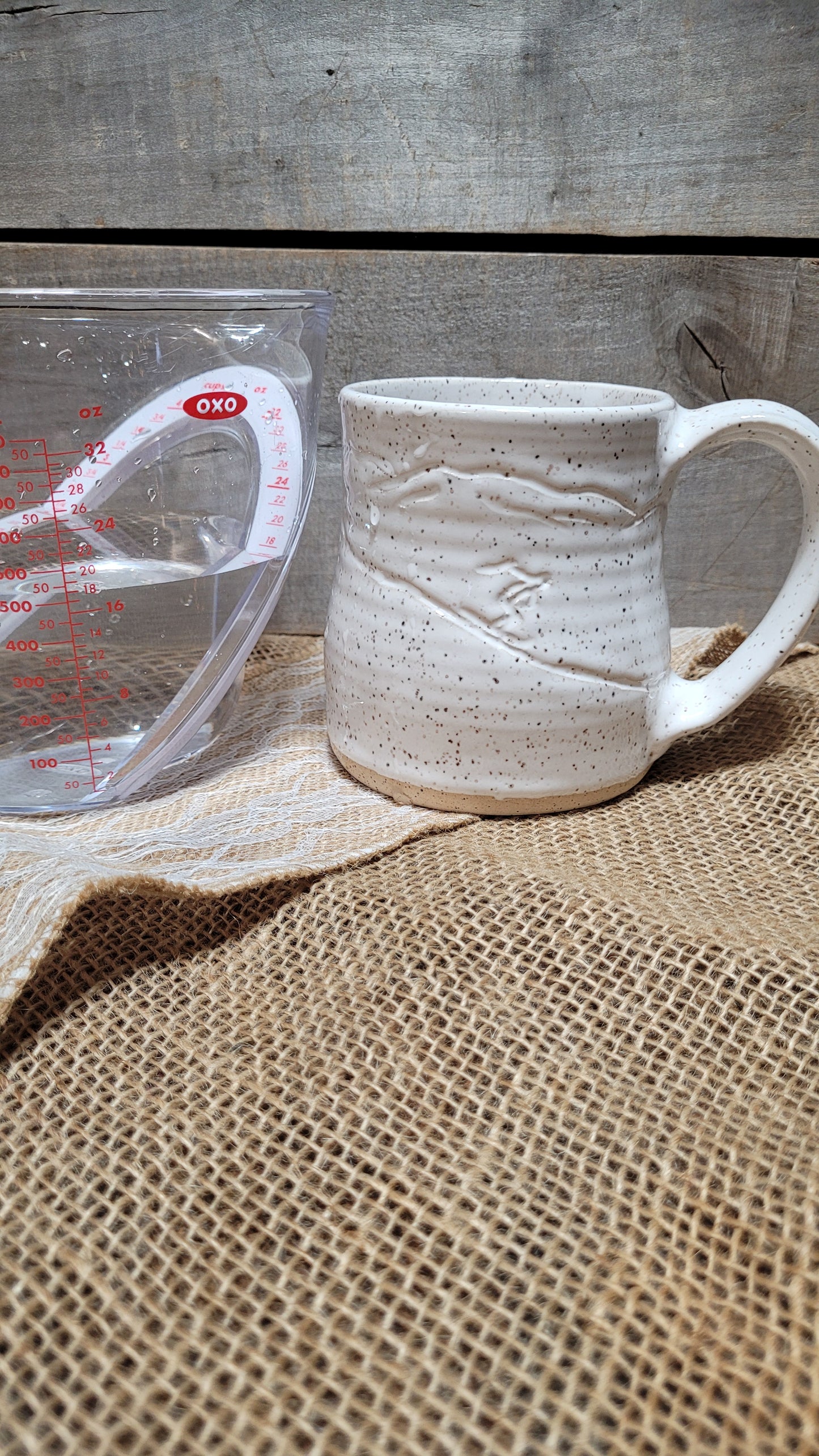 Handcarved White Ski Wheelthrown Mug #2 18oz