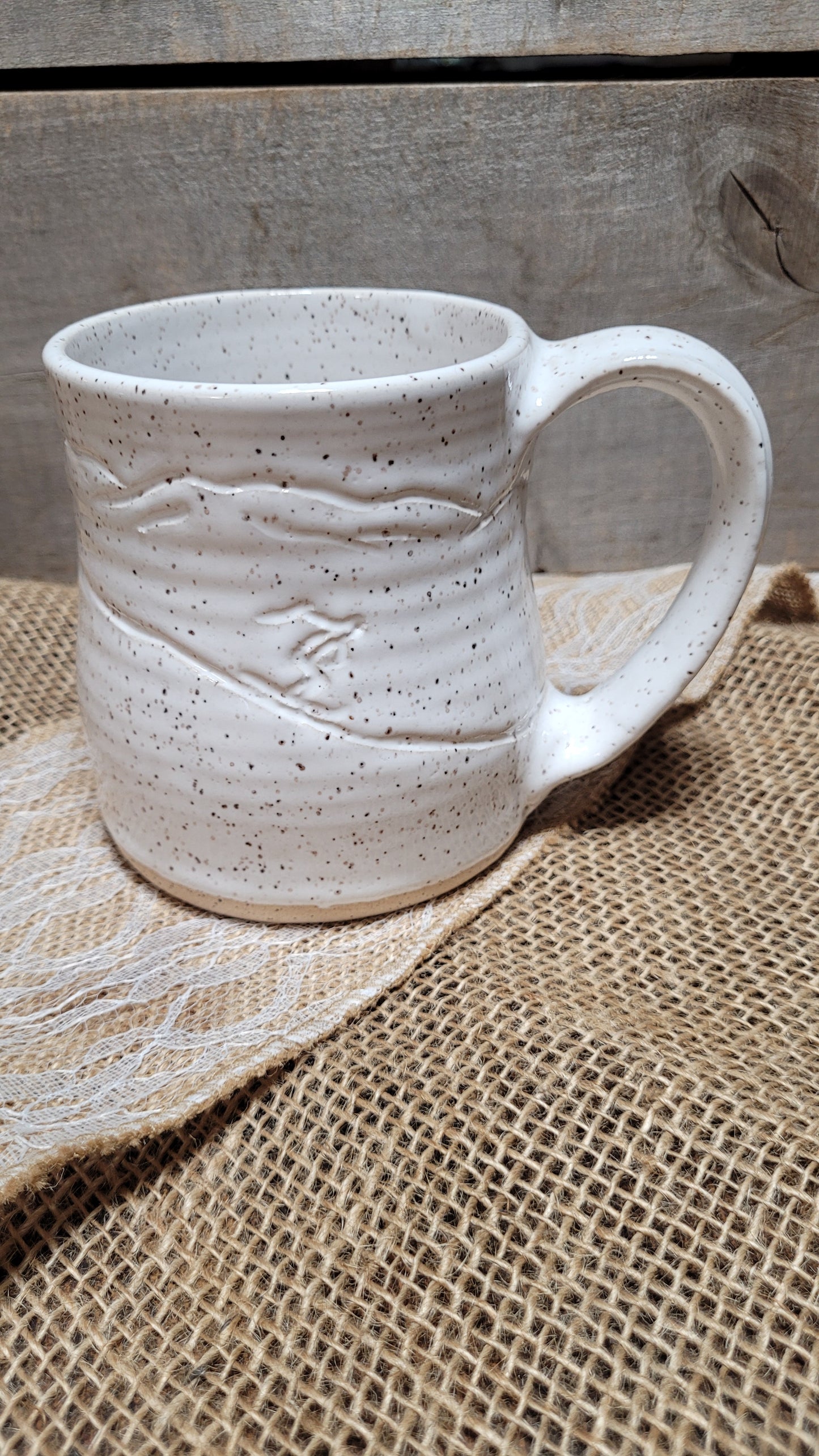 Handcarved White Ski Wheelthrown Mug #2 18oz