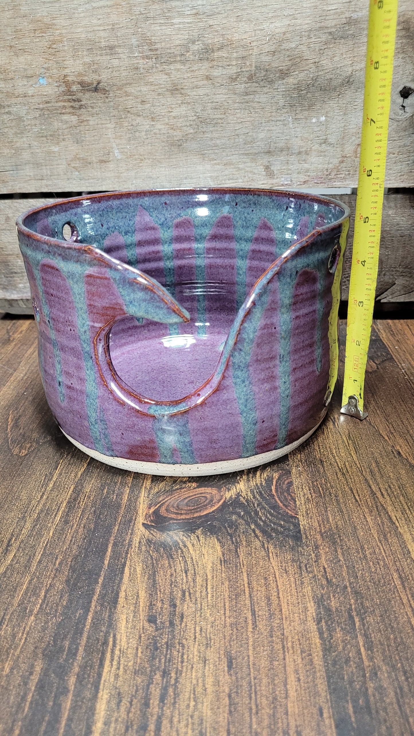 Purple and Blue Handcarved Yarn Bowl