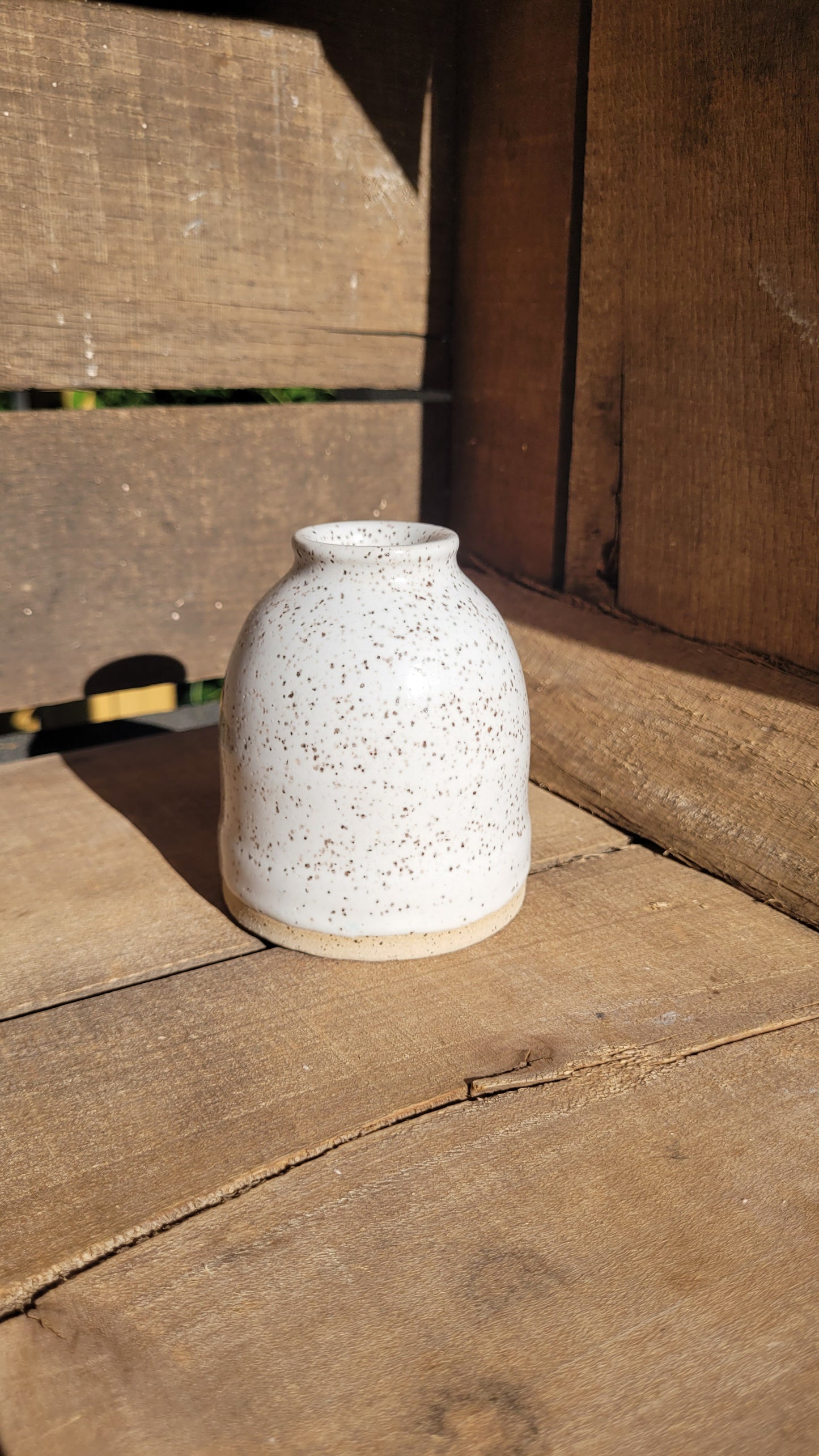 Small White Speckled Bud Vase *see description