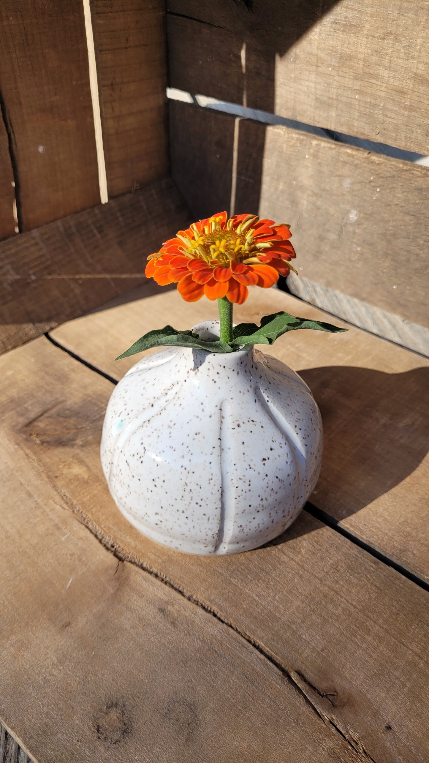 Speckled White Pumpkin Bud Vase