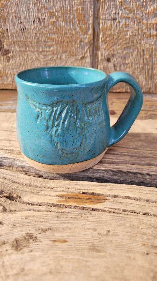 Turquoise Handcarved Highlander Wheelthrown Mug 12oz