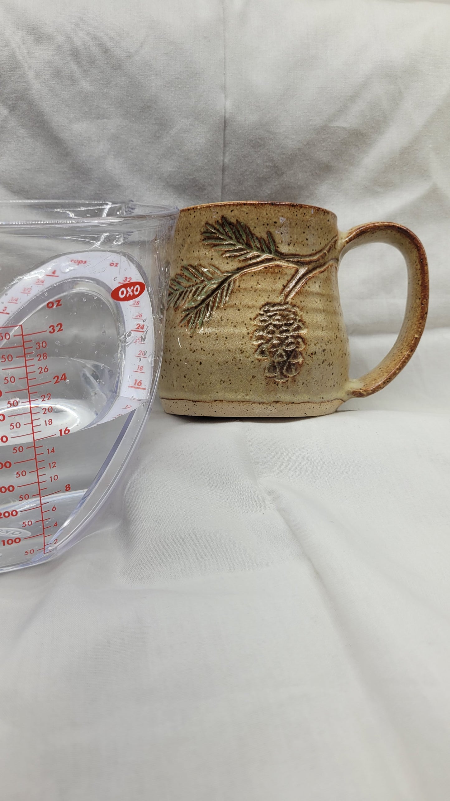 Handcarved Pine Bough Wheelthrown Mug 14oz