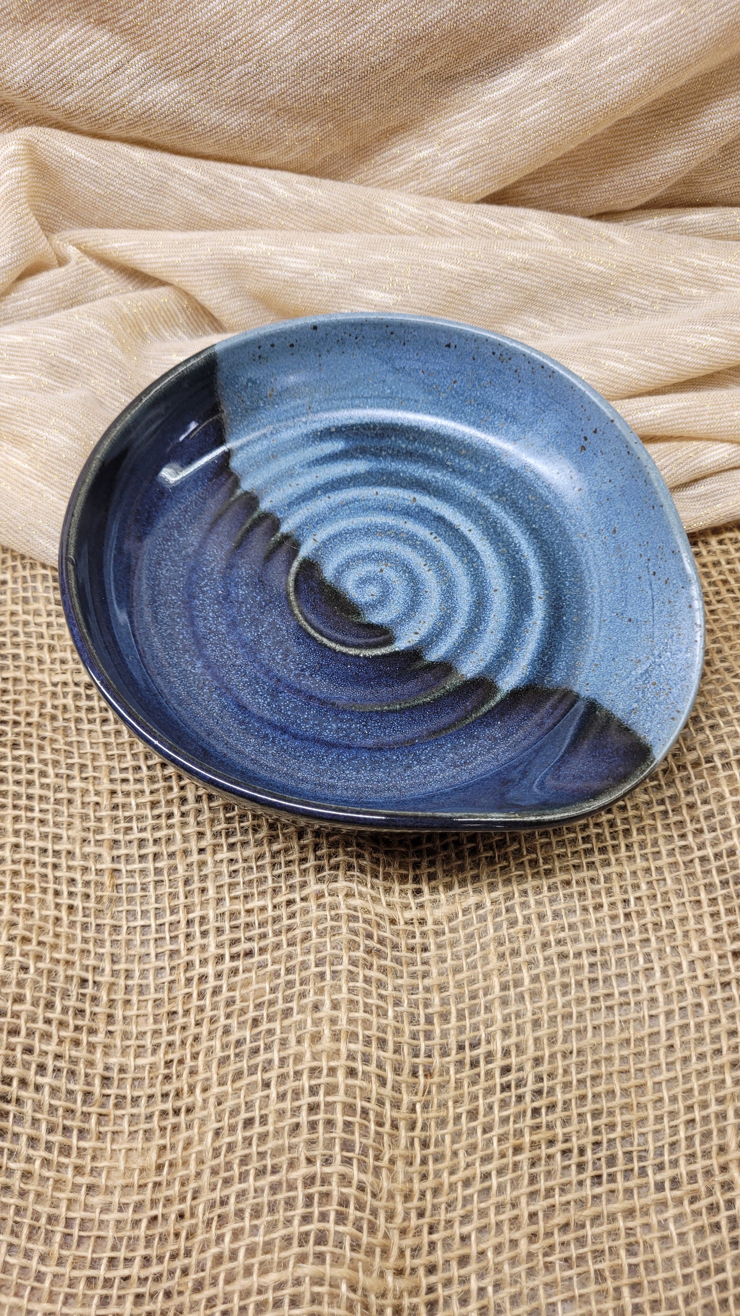 Two Blue Wheelthrown Spoonrest