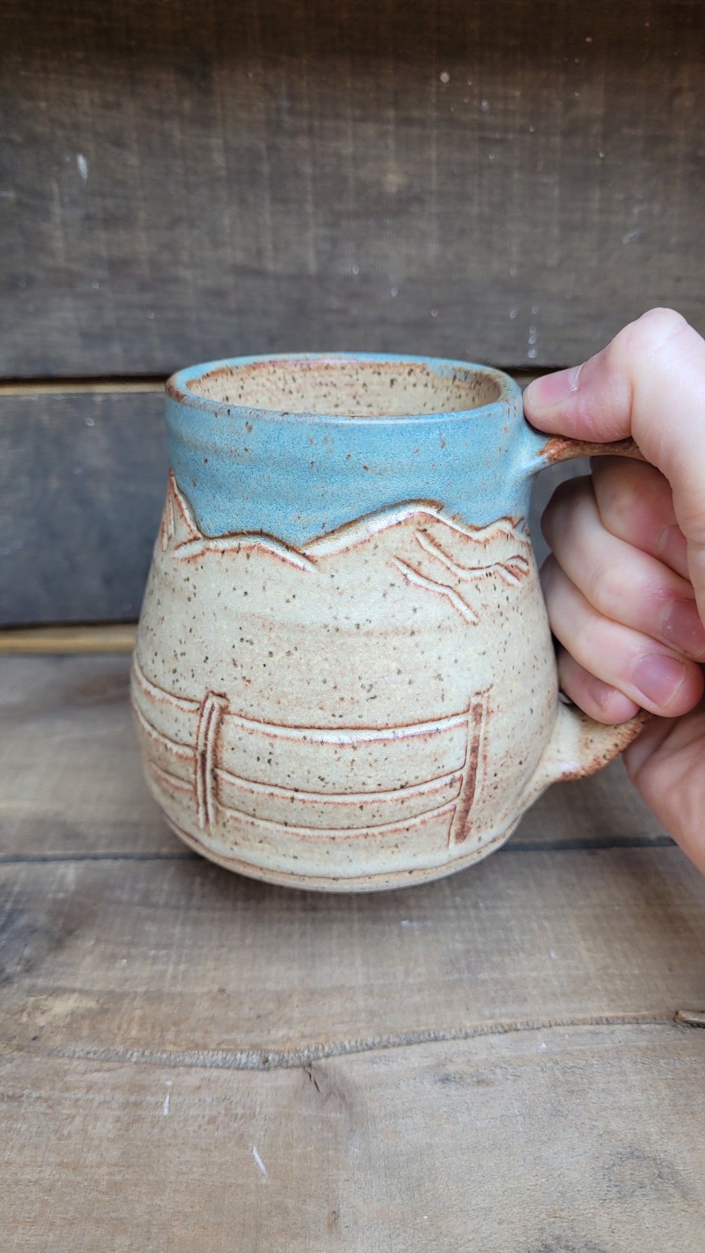 Mountain Thrown Chai Sky Fence & Mountains Mug 14oz