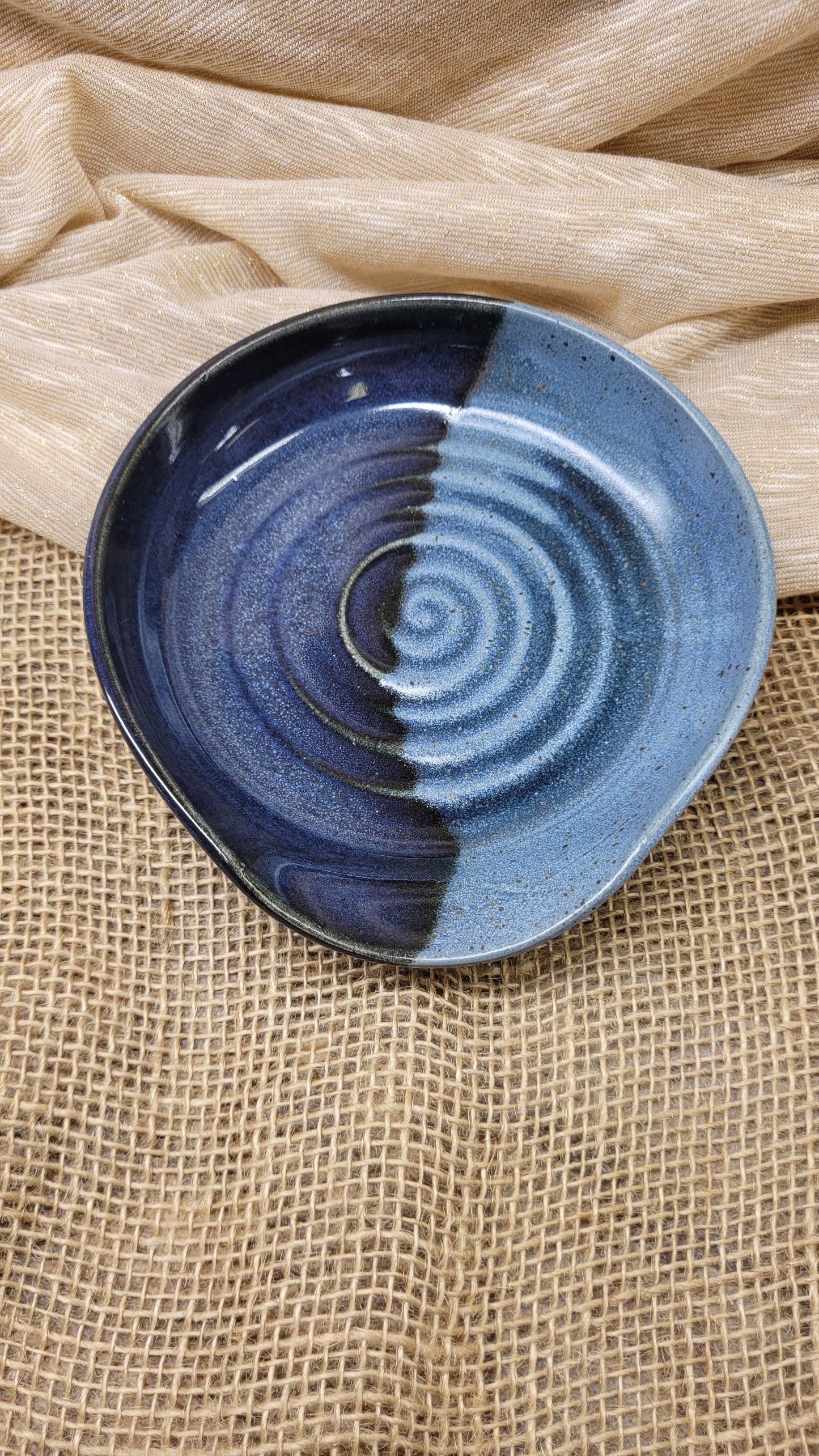 Two Blue Wheelthrown Spoonrest