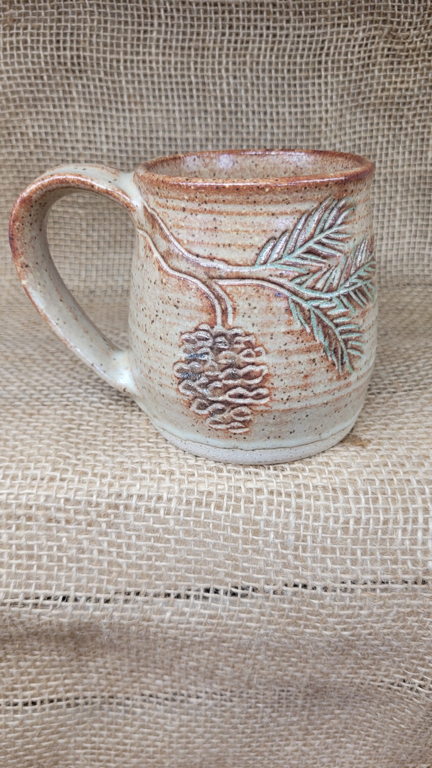 2nd - Handcarved Pine Bough Wheelthrown Mug 14oz #2