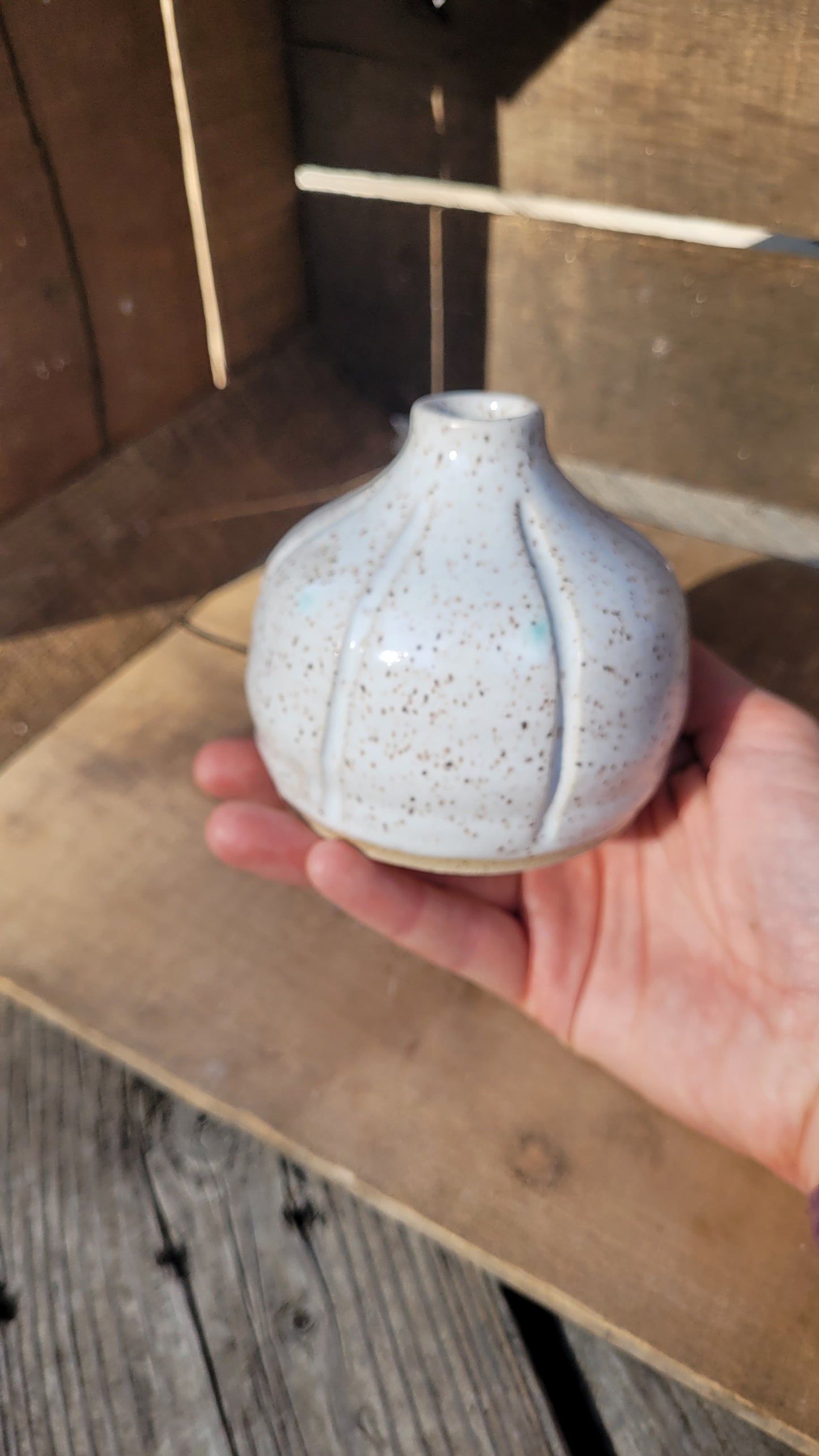 Speckled White Pumpkin Bud Vase