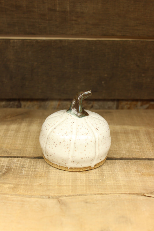 Wheelthrown Small Hollow White Speckled Pumpkin