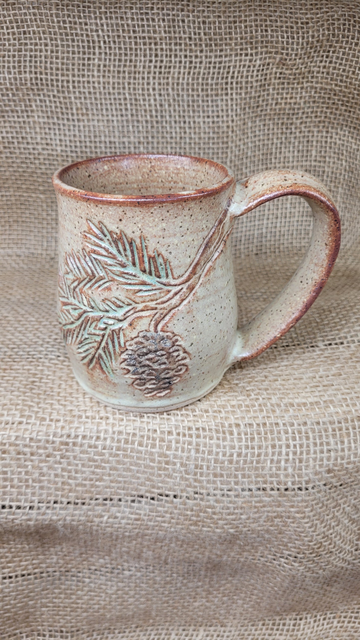 2nd - Handcarved Pine Bough Wheelthrown Mug 14oz #1