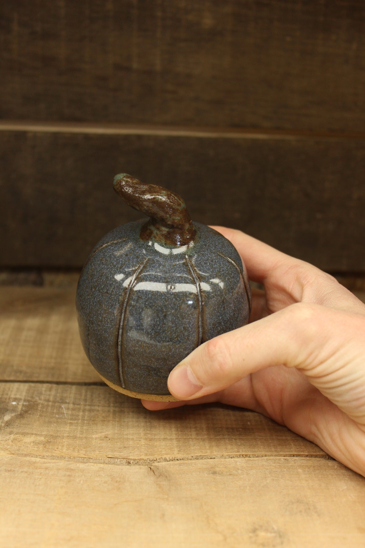 Dark Blue Wheelthrown Hollow Pumpkin