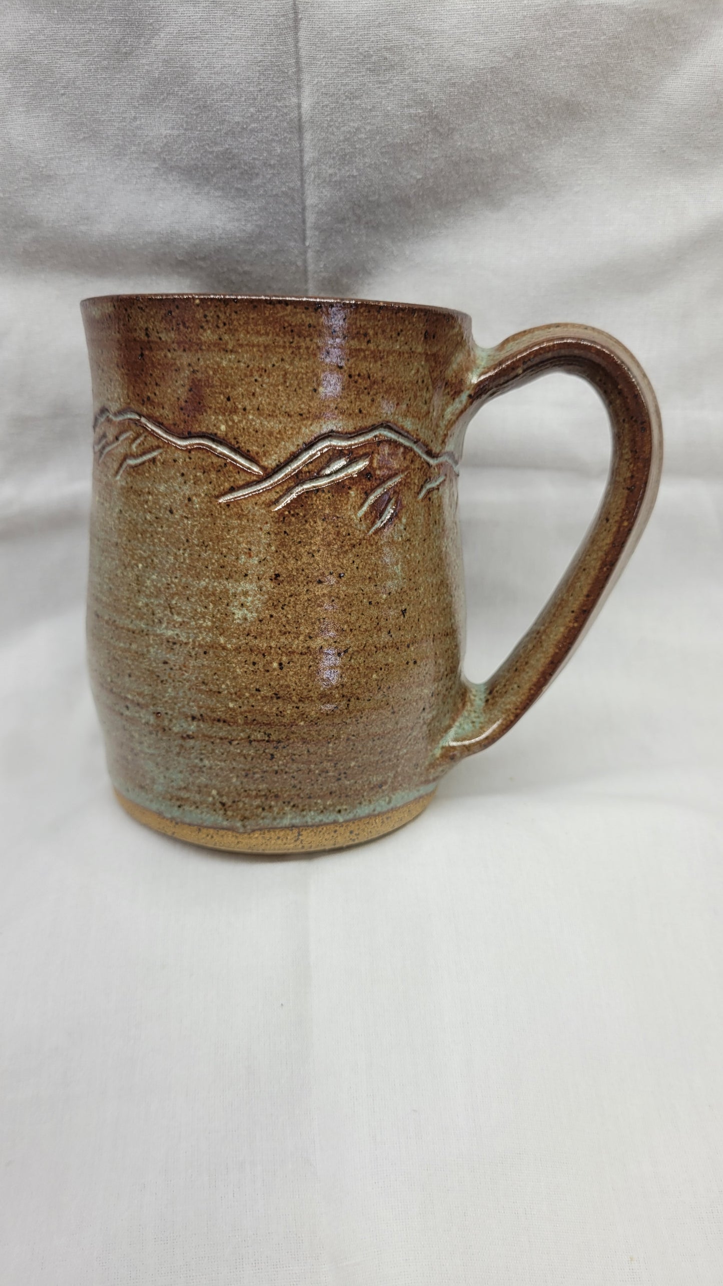 Handcarved Moose in the Mountains Wheelthrown Mug 16oz