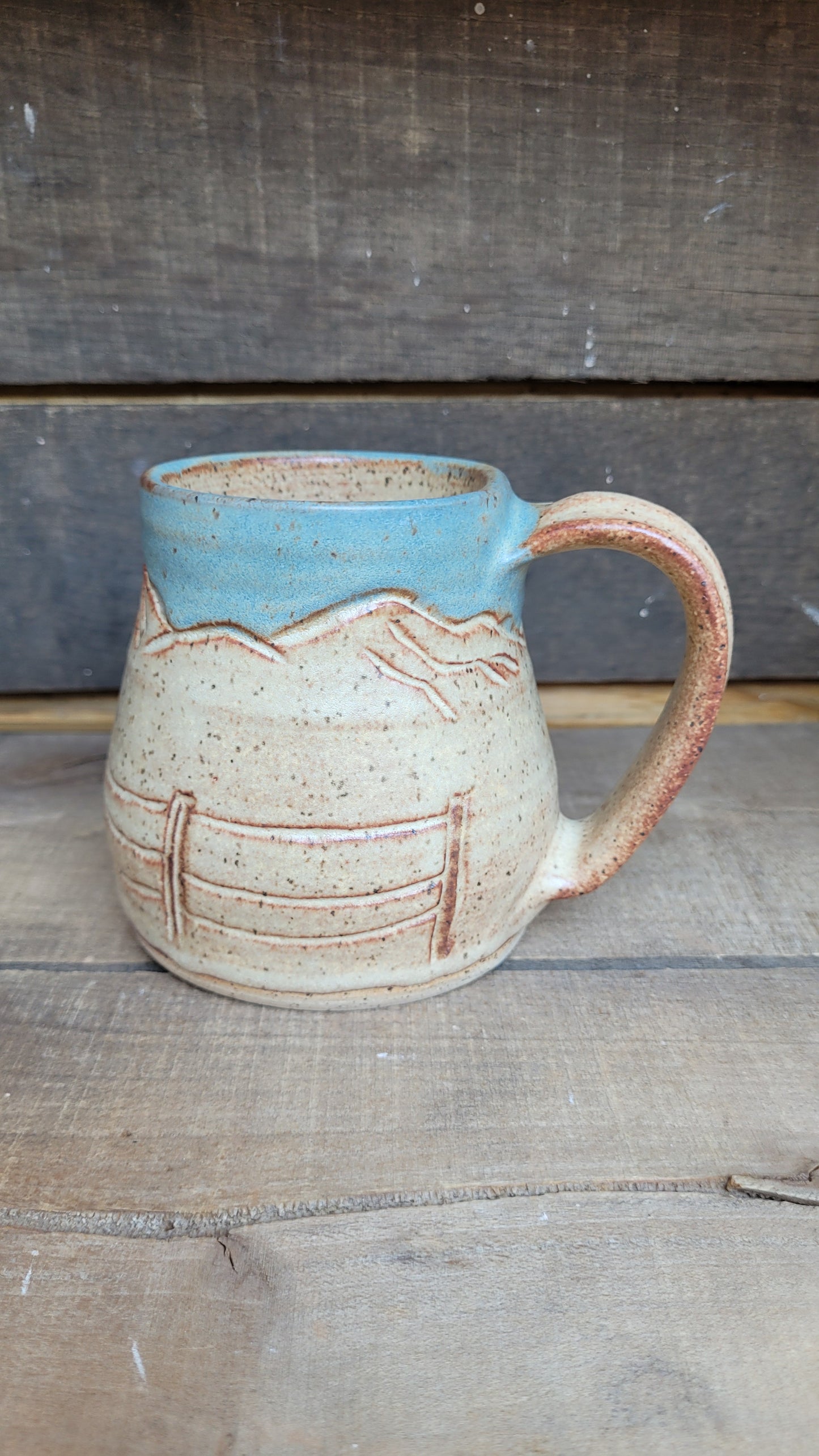 Mountain Thrown Chai Sky Fence & Mountains Mug 14oz