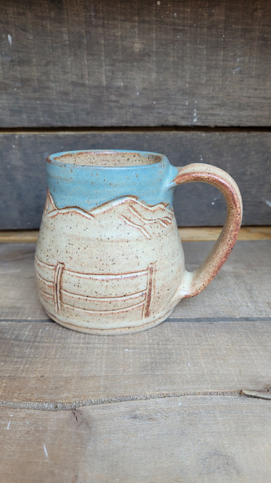 Mountain Thrown Chai Sky Fence & Mountains Mug 14oz