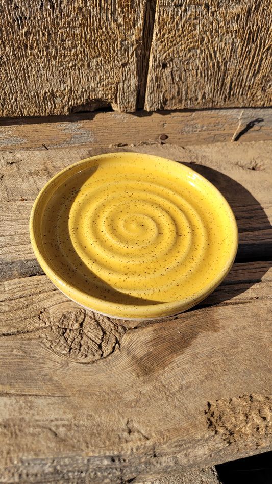 Yellow Gold Speckled Swirly Wheelthrown Plate