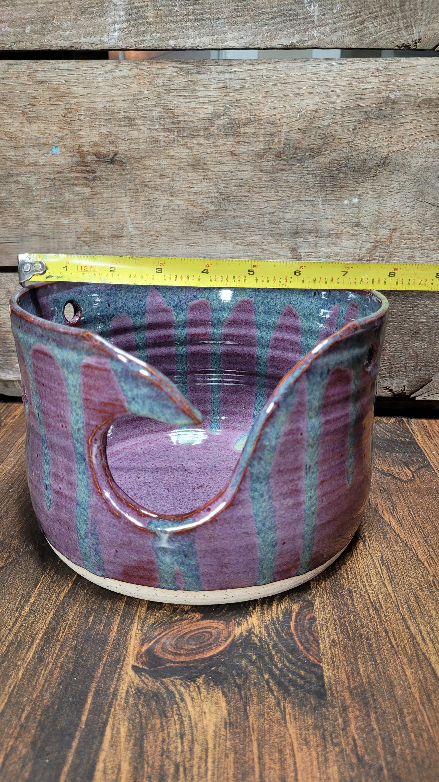 Purple and Blue Handcarved Yarn Bowl