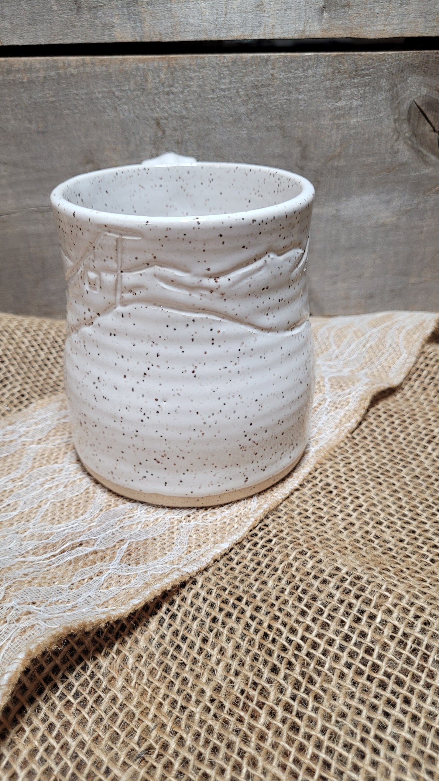 Handcarved White Ski Wheelthrown Mug #2 18oz