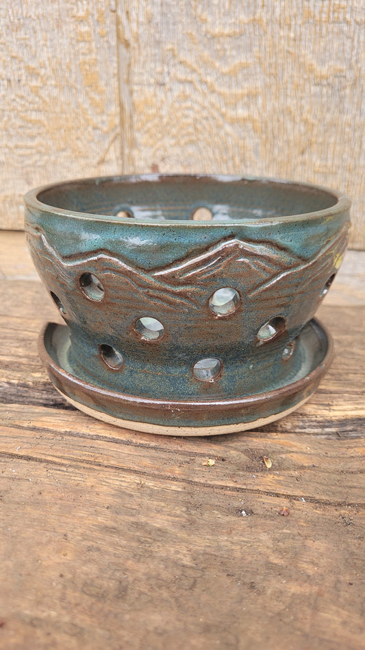 Handcarved Forest Vibes Mountain Wheelthrown Berry Bowl