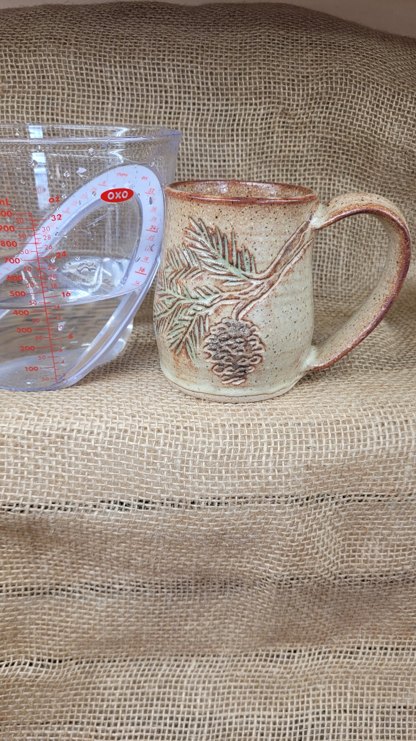 2nd - Handcarved Pine Bough Wheelthrown Mug 14oz #1