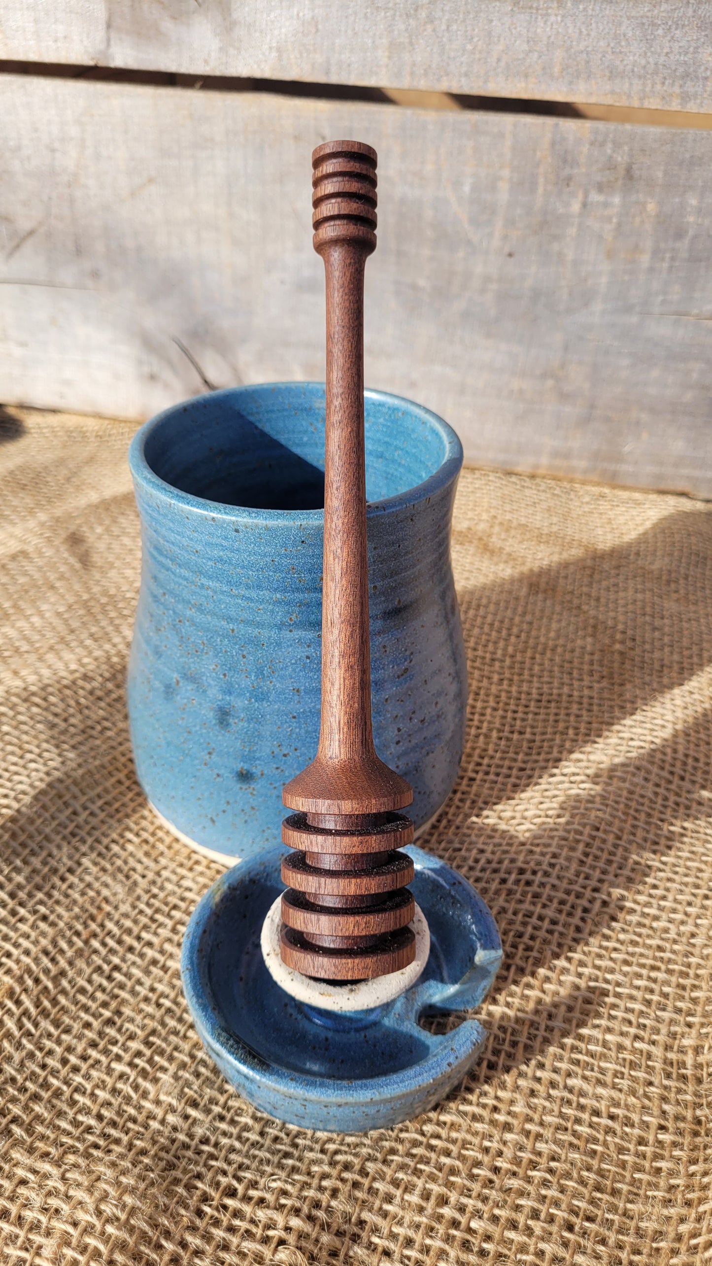 Satin Oribe Drip Wheelthrown Honeypot with Handturned Honey Dipper