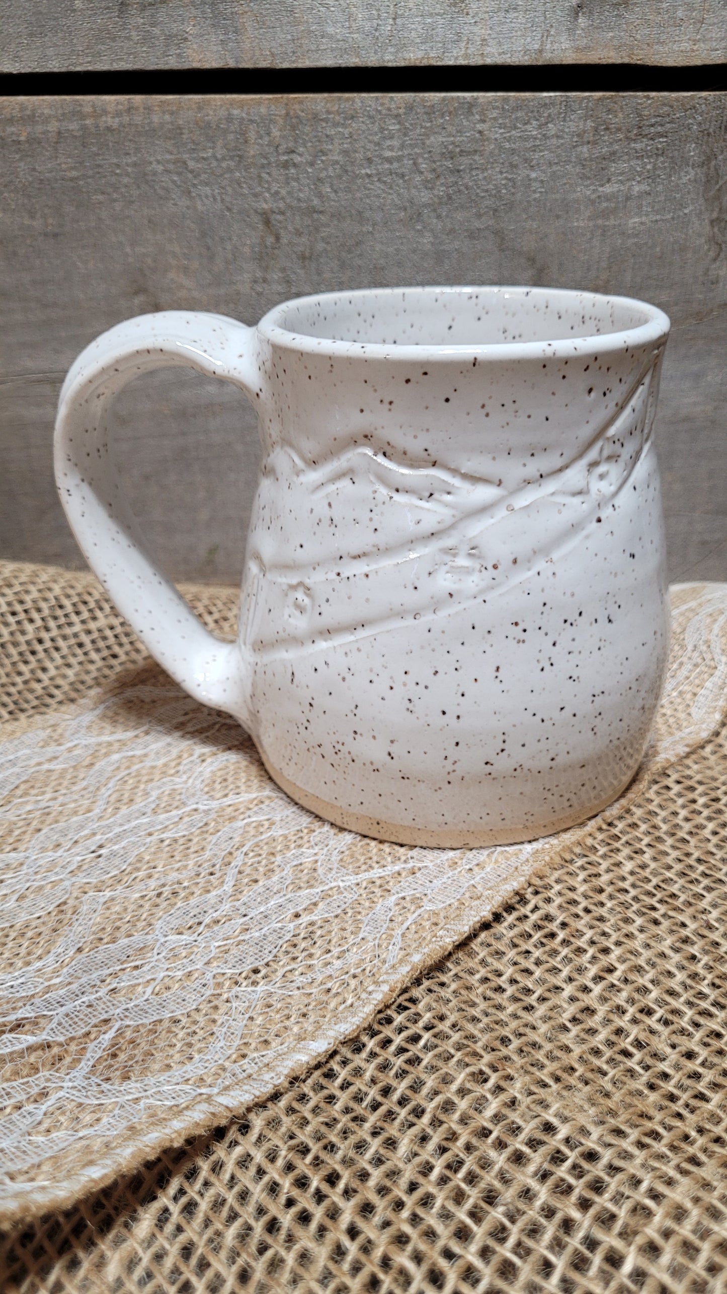 Handcarved White Ski Wheelthrown Mug #1 15oz