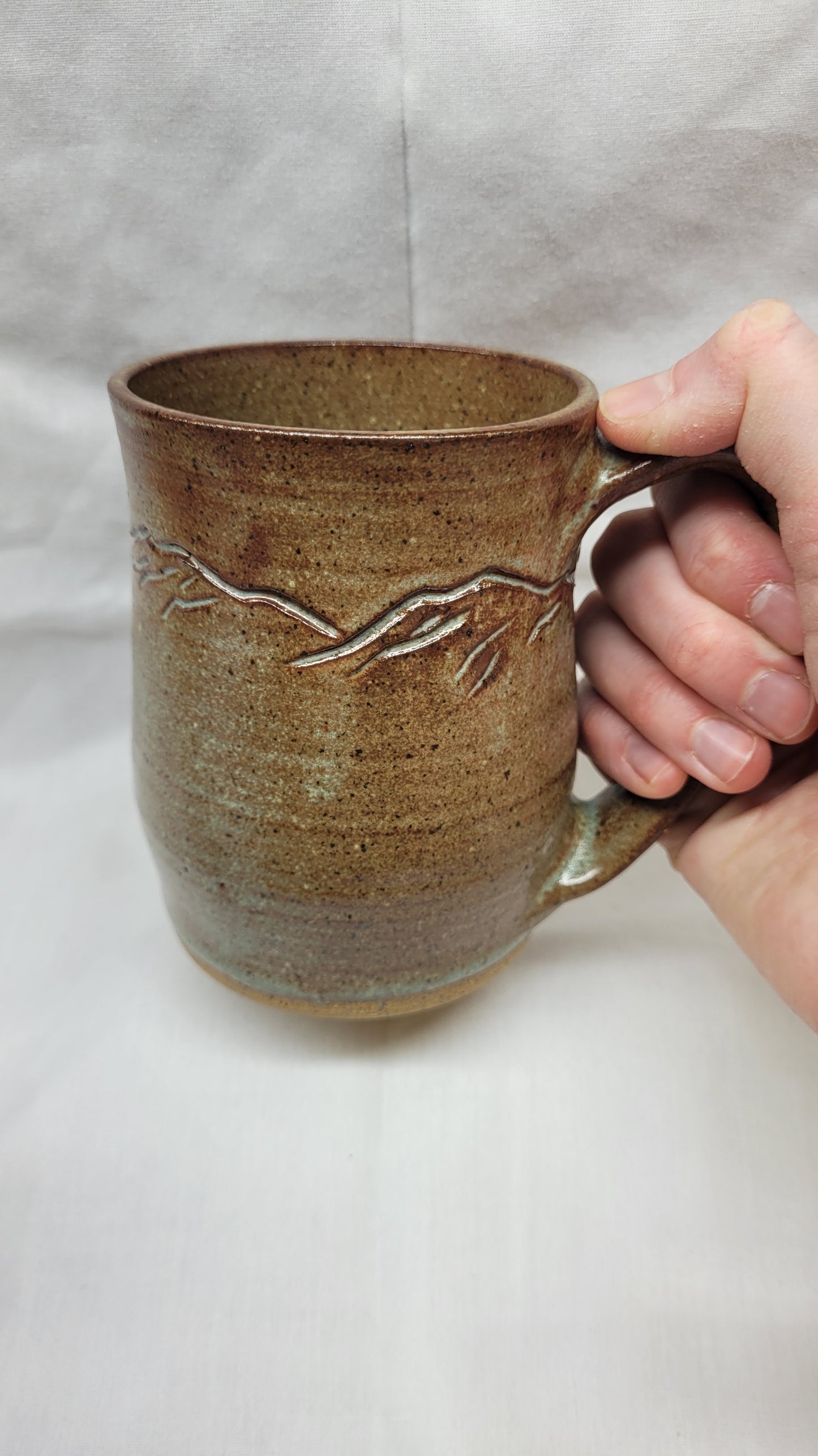 Handcarved Moose in the Mountains Wheelthrown Mug 16oz