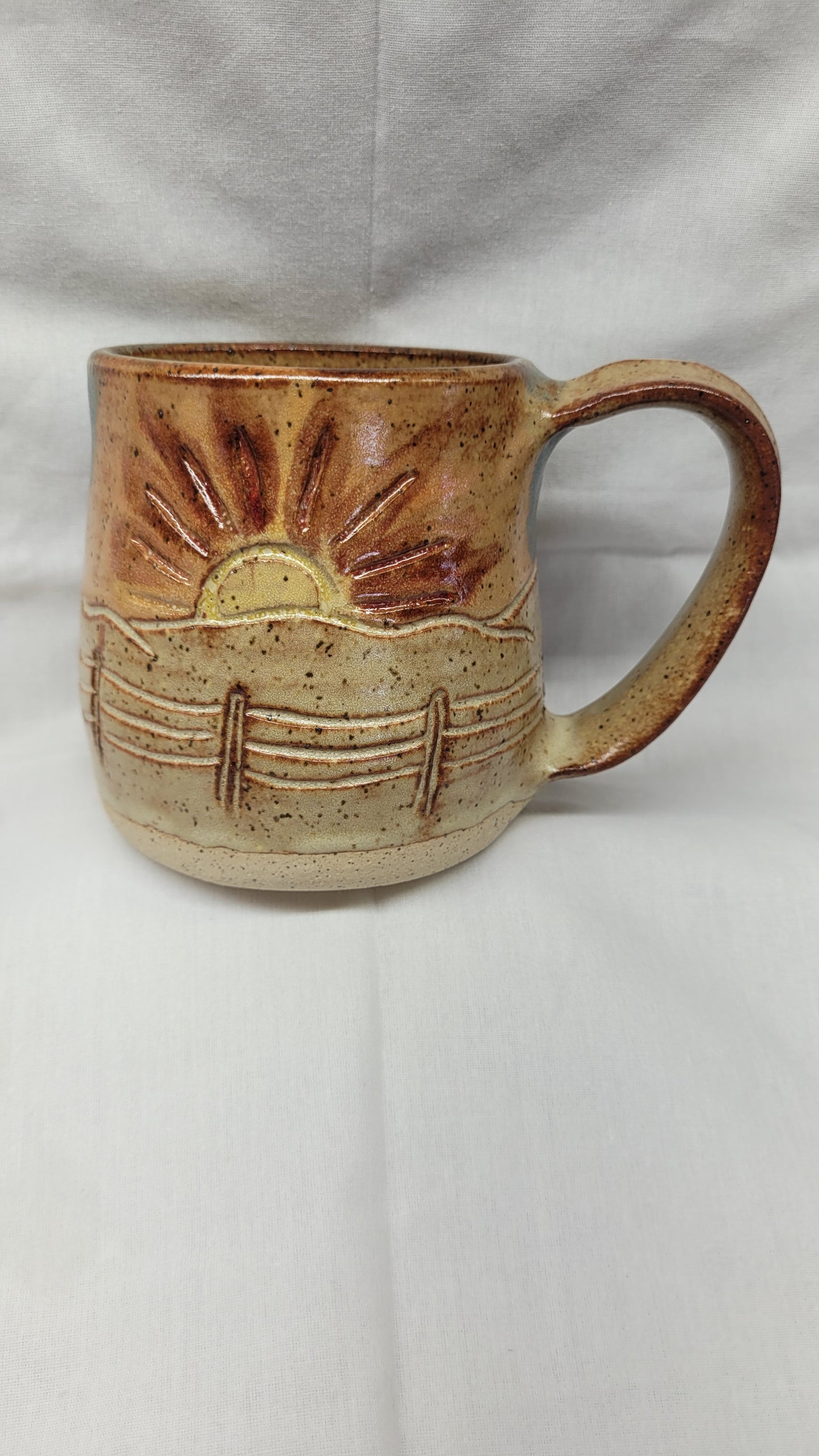 Handcarved Sunset/Sunrise and Tractor Wheelthrown Mug 14oz