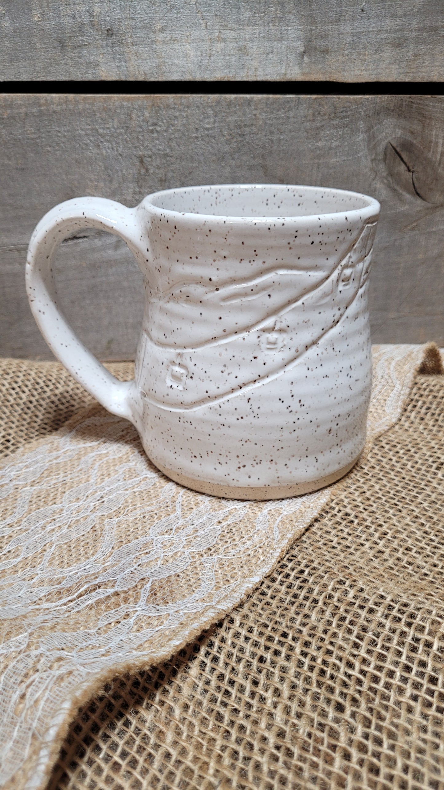 Handcarved White Ski Wheelthrown Mug #2 18oz