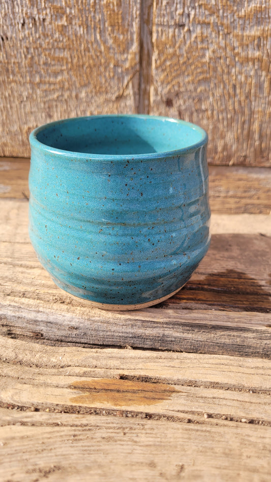 Turquoise Wheelthrown Swirl Cup 13oz