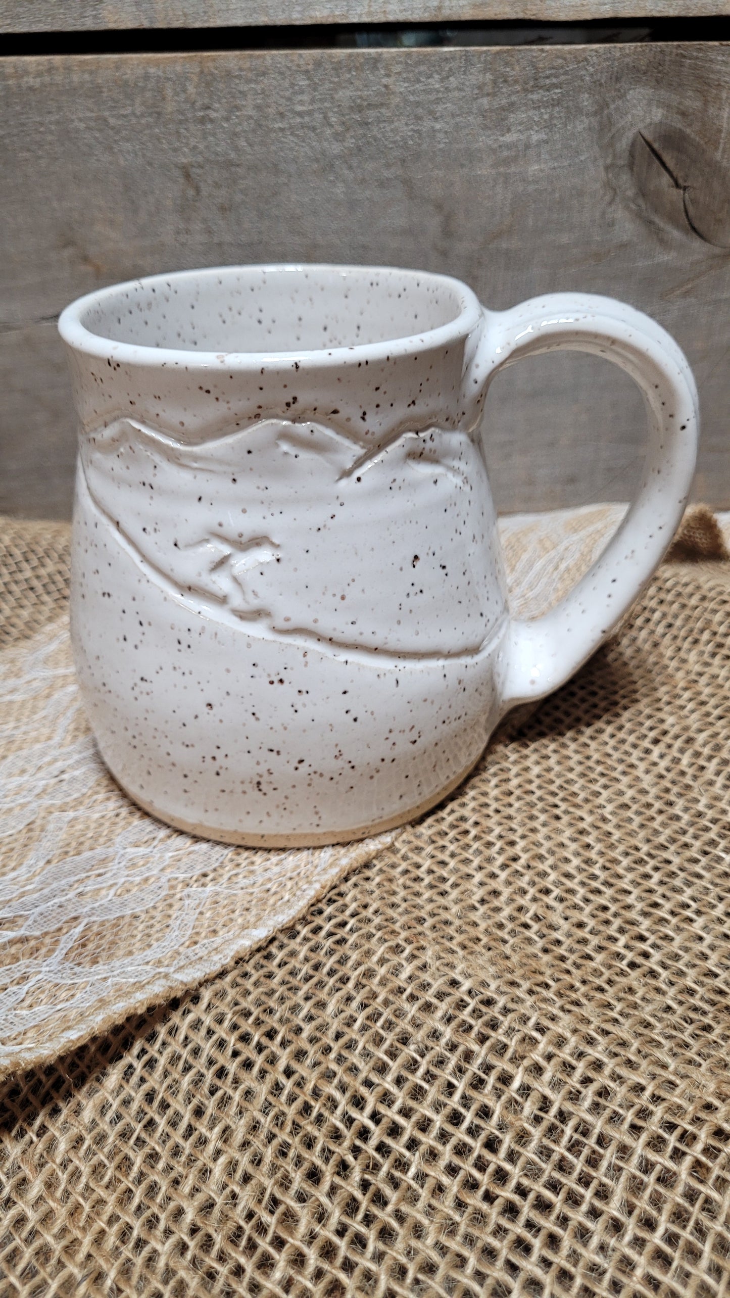 Handcarved White Ski Wheelthrown Mug #1 15oz