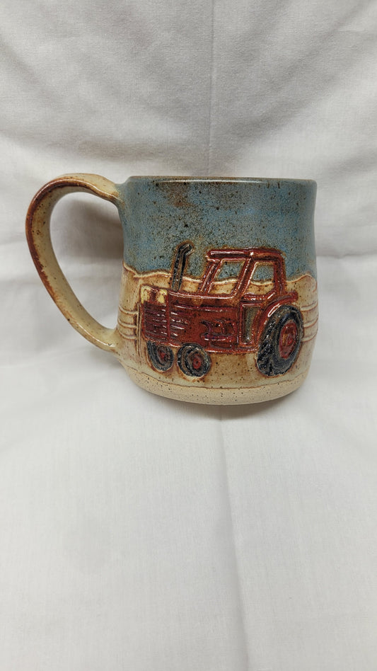 Handcarved Sunset/Sunrise and Tractor Wheelthrown Mug 14oz