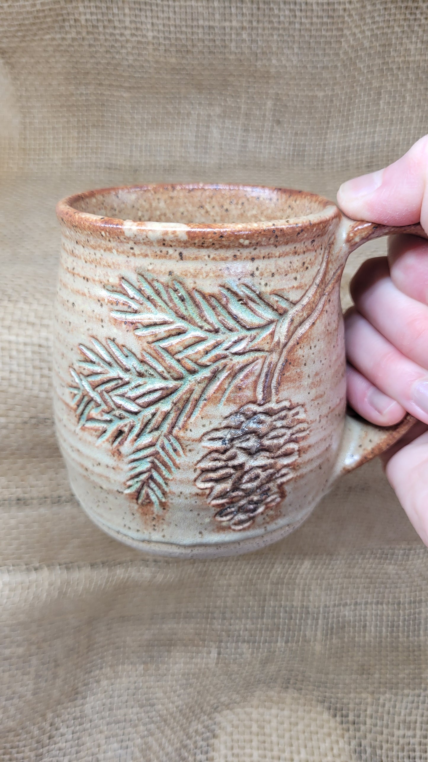 2nd - Handcarved Pine Bough Wheelthrown Mug 14oz #2