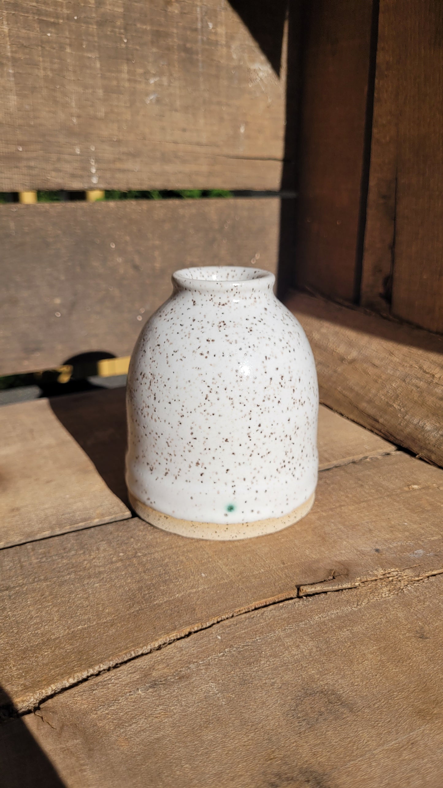 Small White Speckled Bud Vase *see description