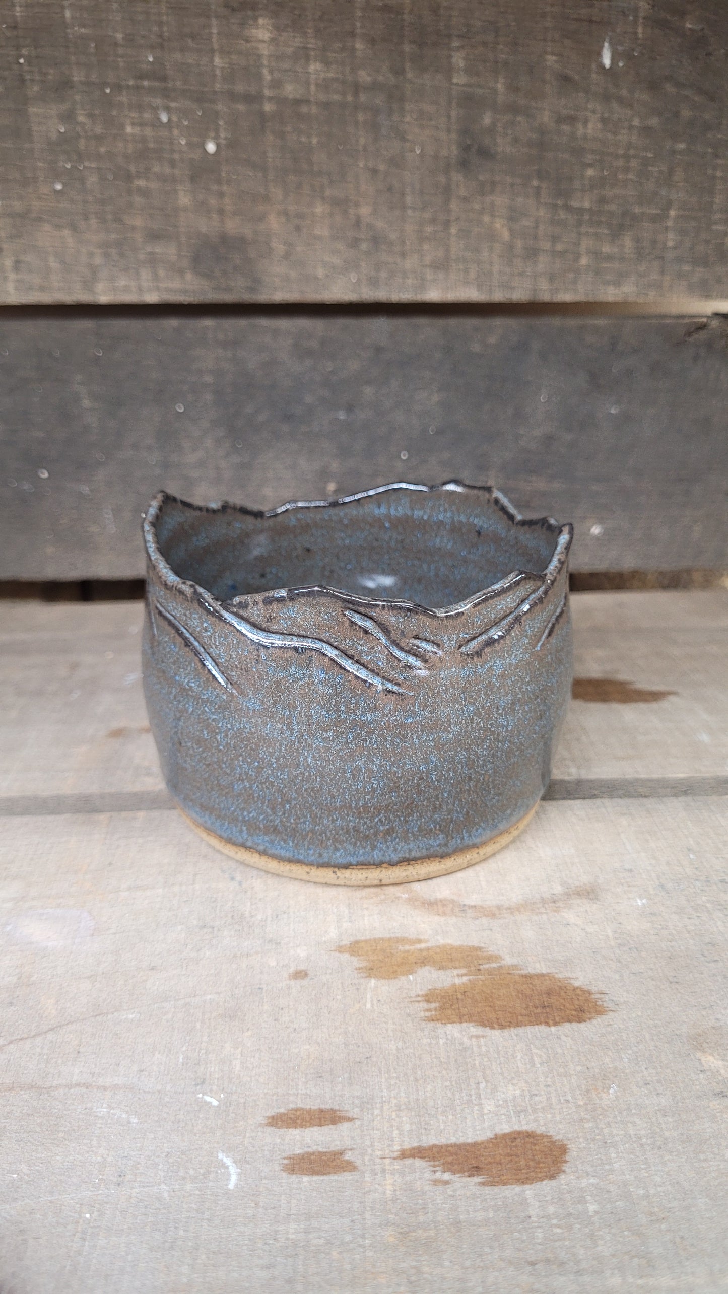 Dark Rustic Blue Mountain edge Wheelthrown Bowl