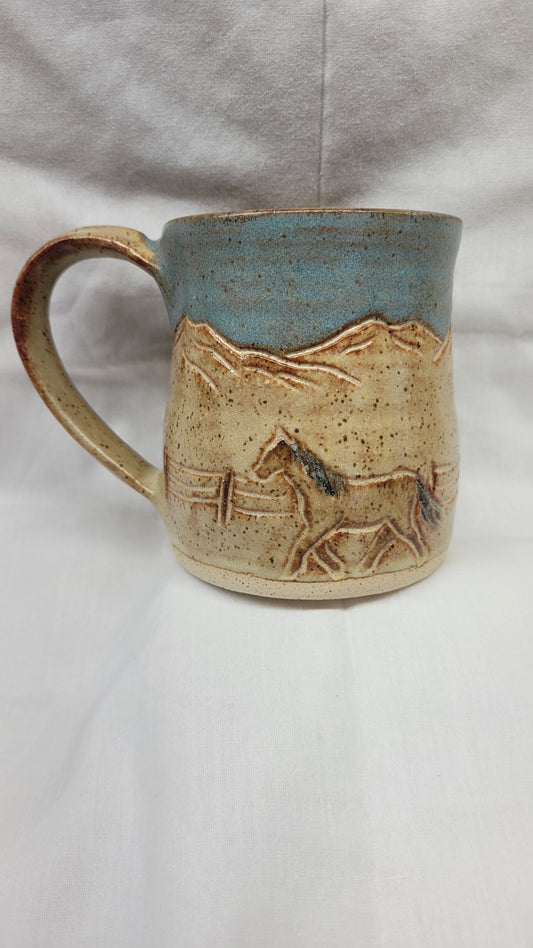 Handcarved Bay in the Mountains Wheelthrown Mug 18oz